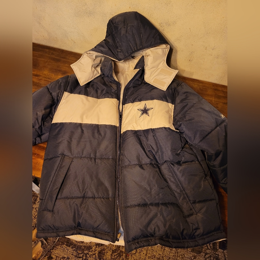 Vintage L Reebok Dallas Cowboys Reversible Puffer Coat embroidered NFL Men
